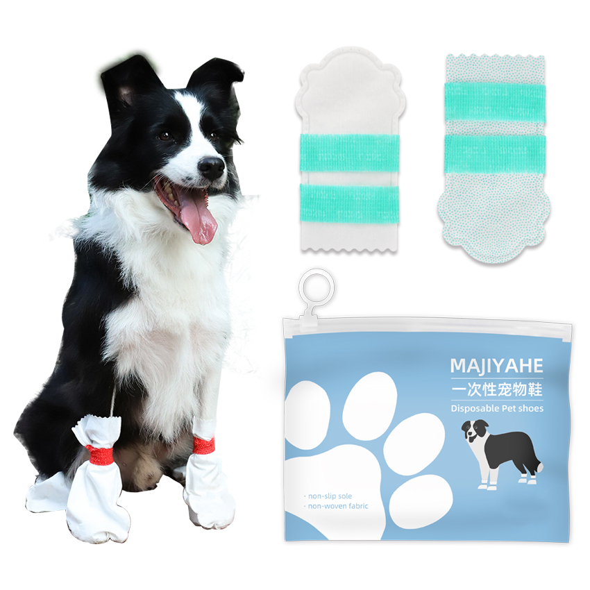 MAJIYAHE 20PCS Disposable Pet Shoes Waterproof Dirty-Proof Dog Boots Dog Walking Shoes with Elastic Bandage for Dog Paw Protection,Large Size